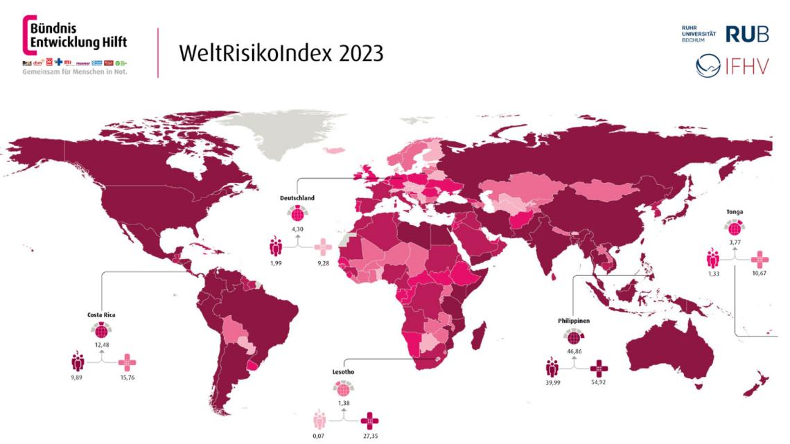 Weltkarte des Weltrisikoindex 2023