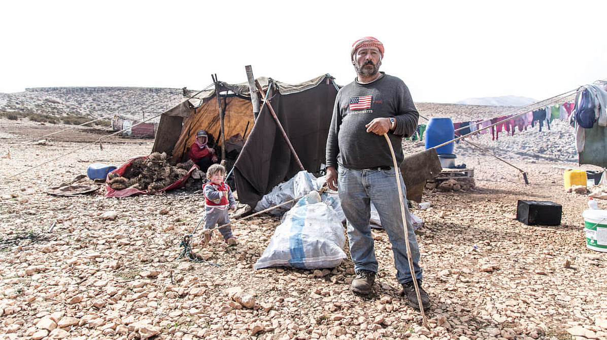 Auf dem Mount Lebanon lebt diese Familie in einem Zelt.